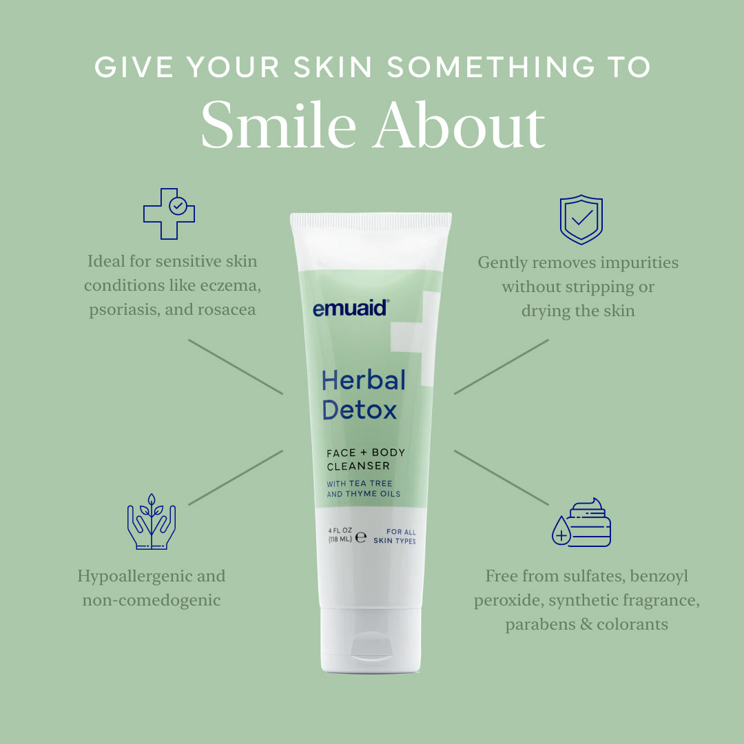 EMUAID Detergente viso+corpo alle erbe, 4 oz.