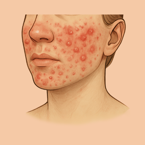 Immagine disegnata di un'eruzione di acne sul viso