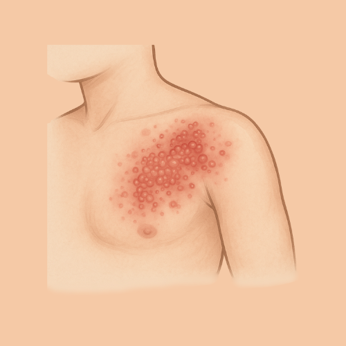 Immagine disegnata di un focolaio di herpes zoster