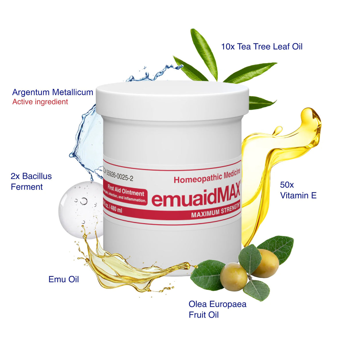 Unguento emuaidmax con ingredienti quali olio di tea tree e vitamina e