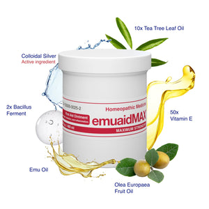 Unguento emuaidmax con ingredienti naturali etichettati