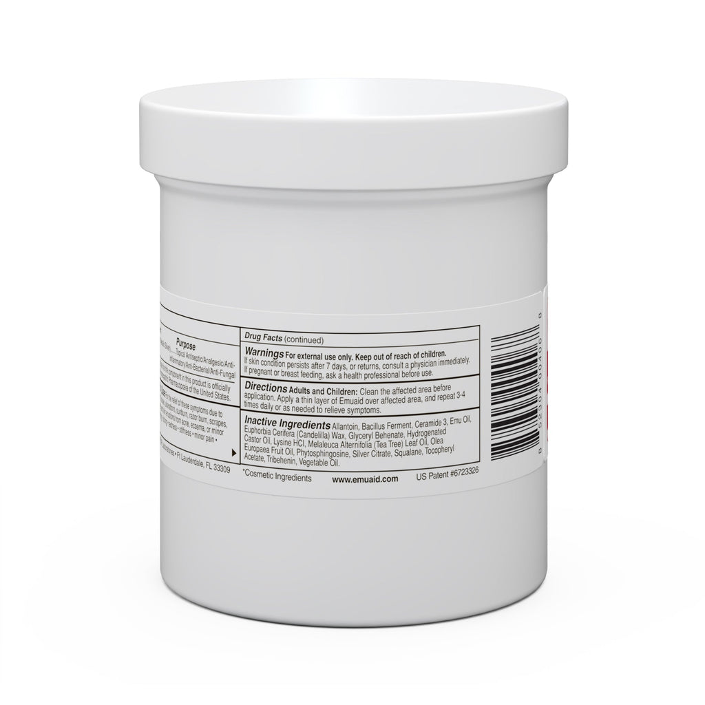 etichetta posteriore del vasetto di unguento emu aid etichetta posteriore del vasetto di unguento emu aid