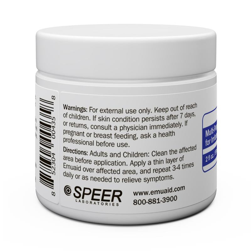 etichetta laterale del barattolo di unguento emuaid