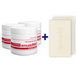 EMUAIDMAX Unguento 3x2 oz e 2 EMUAID Sapone terapeutico idratante