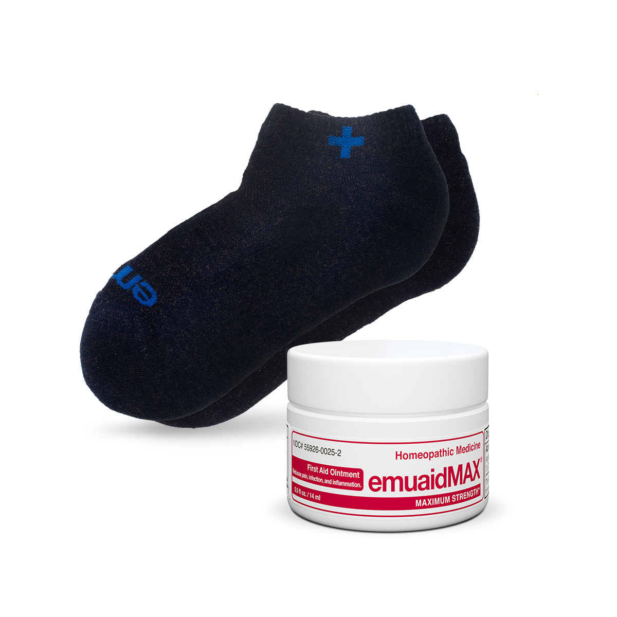 calze nere con contenitore per pomata emuaidmax