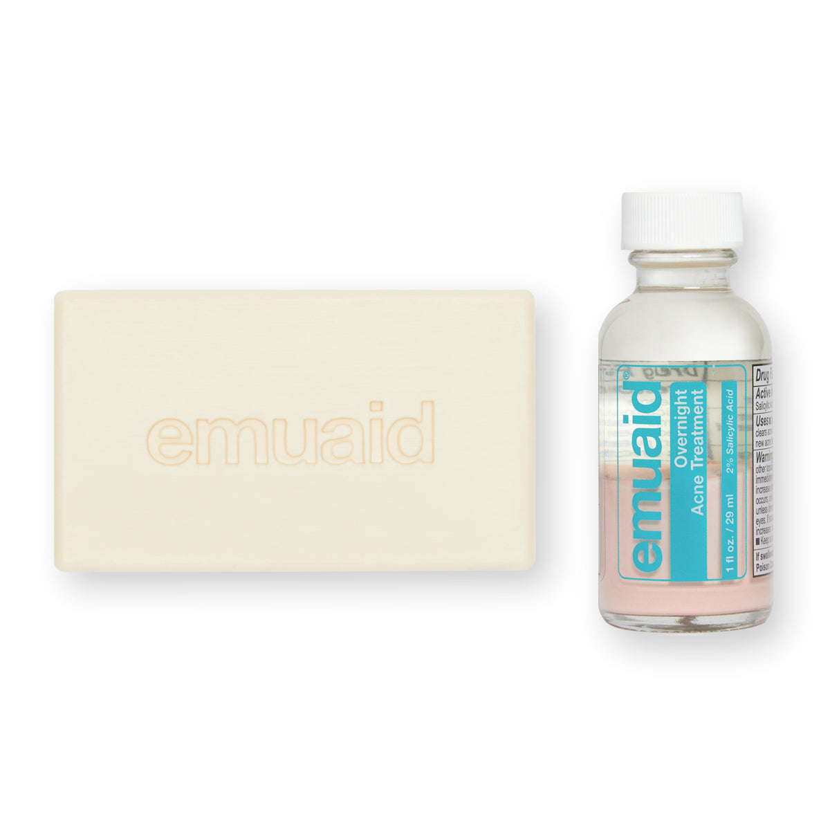 Questa è un'immagine di EMUAID® Overnight Acne Treatment.e di EMUAID® Therapeutic Moisture Bar.
